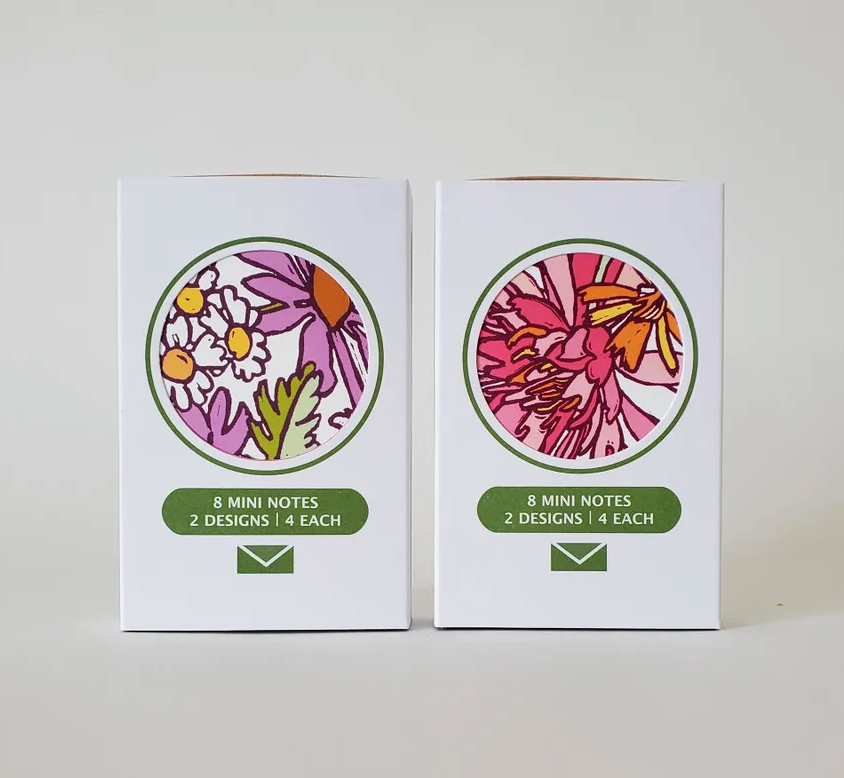 Pink Lotus/Purple Daisies Mini Notes (8) Set by Little Green