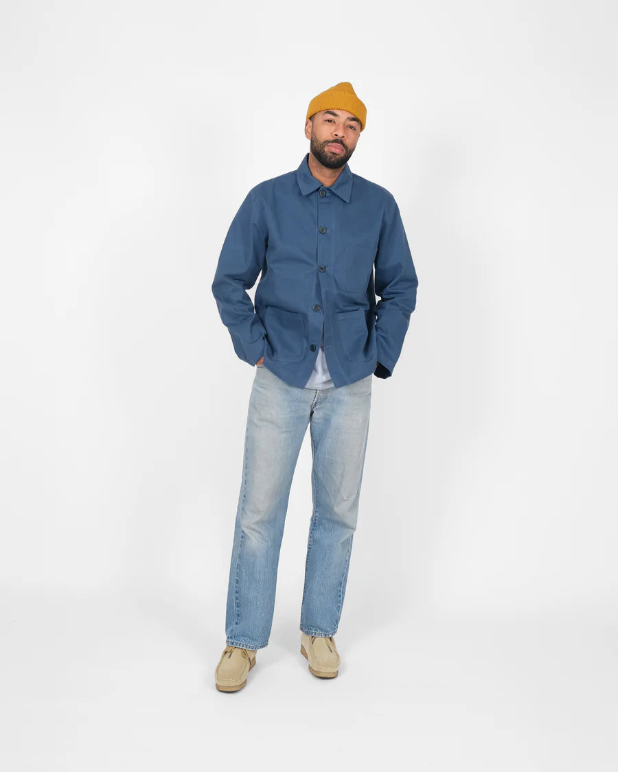 Woven Chore Coat - Mock Blue Dry Wax Cotton by Dehen 1920