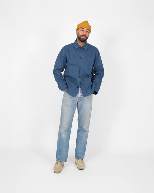 Woven Chore Coat - Mock Blue Dry Wax Cotton by Dehen 1920