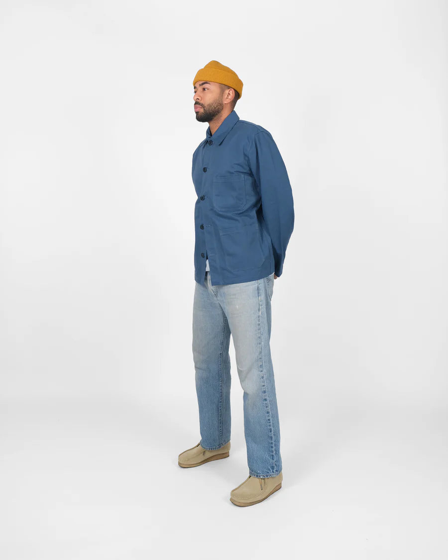 Woven Chore Coat - Mock Blue Dry Wax Cotton by Dehen 1920