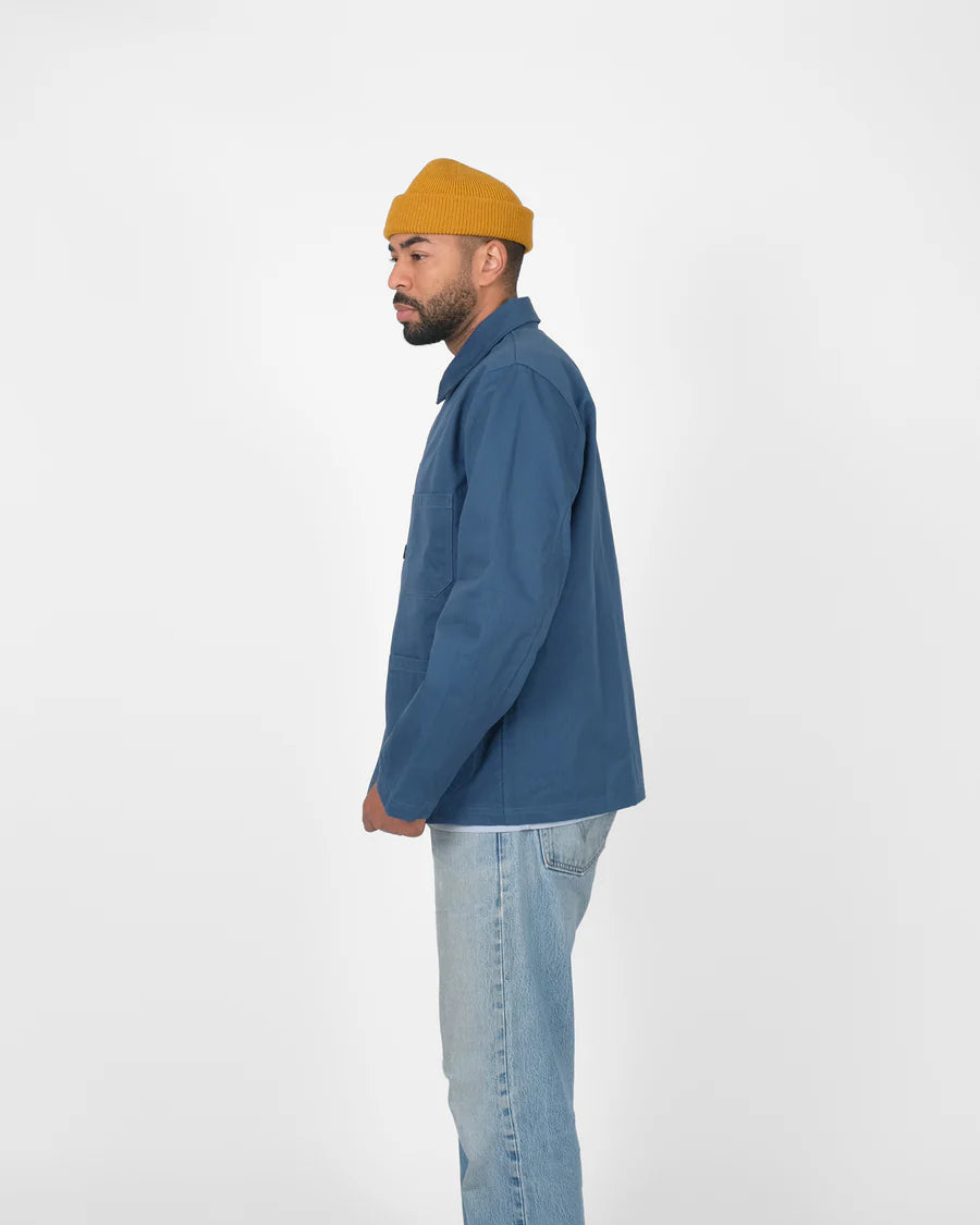 Woven Chore Coat - Mock Blue Dry Wax Cotton by Dehen 1920