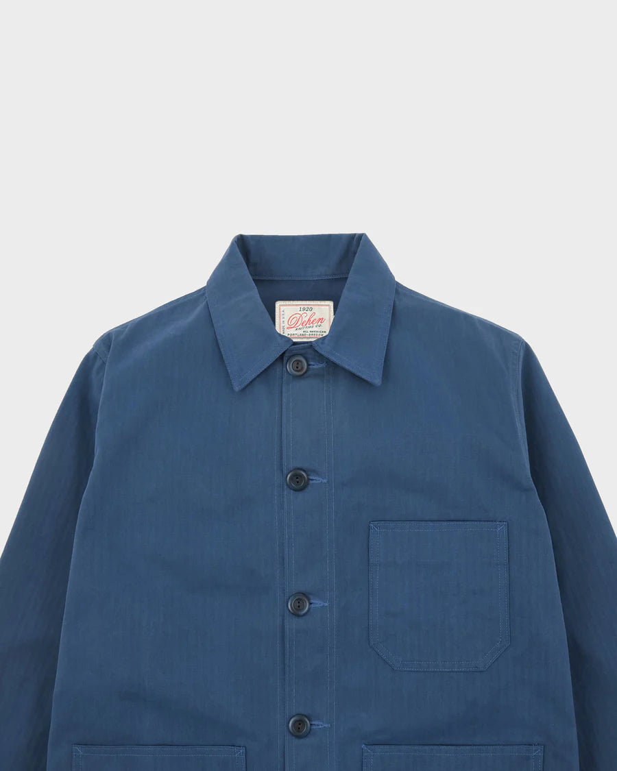 Woven Chore Coat - Mock Blue Dry Wax Cotton by Dehen 1920
