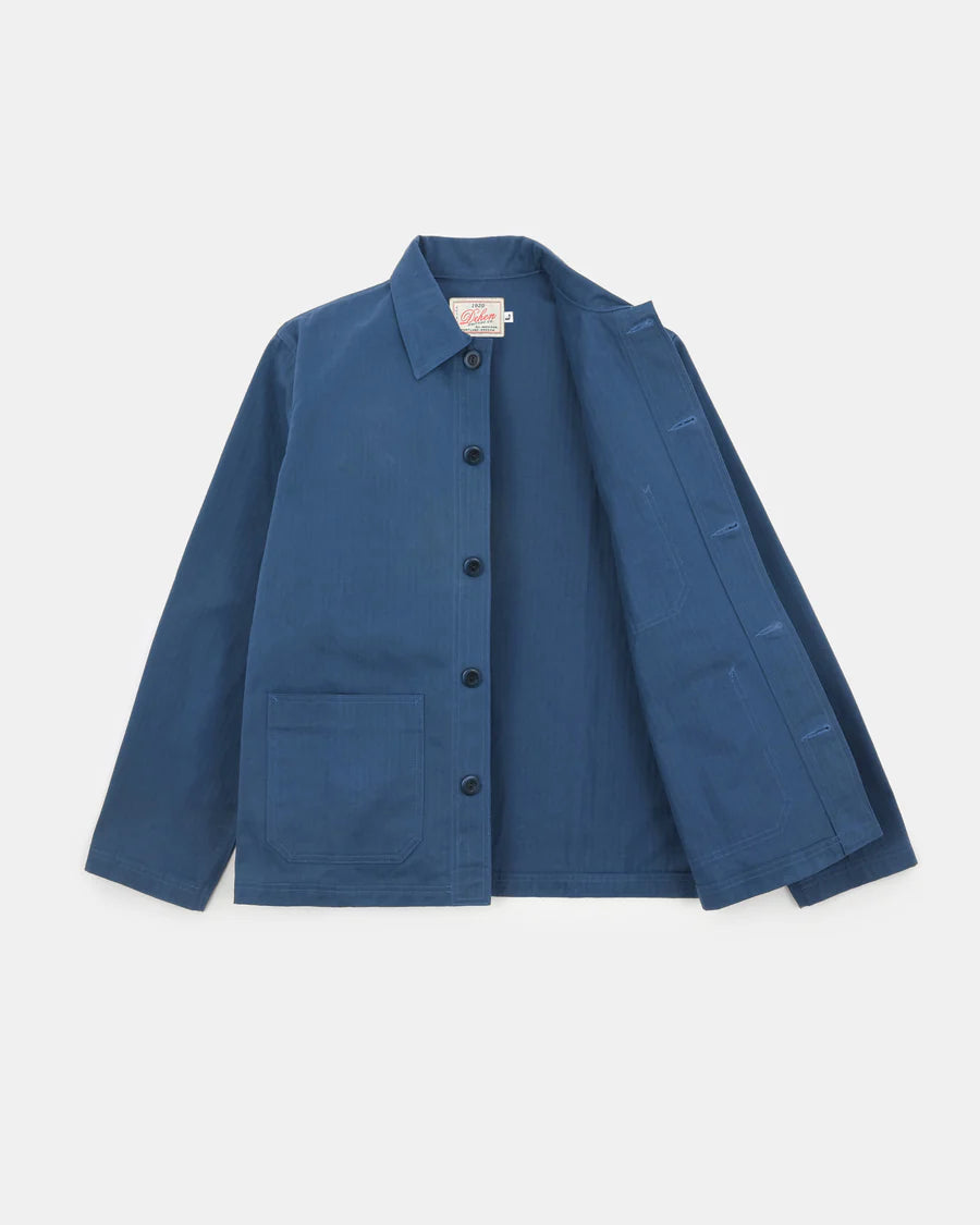 Woven Chore Coat - Mock Blue Dry Wax Cotton by Dehen 1920