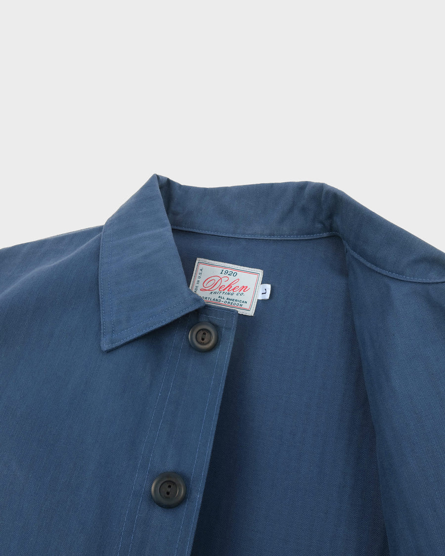 Woven Chore Coat - Mock Blue Dry Wax Cotton by Dehen 1920