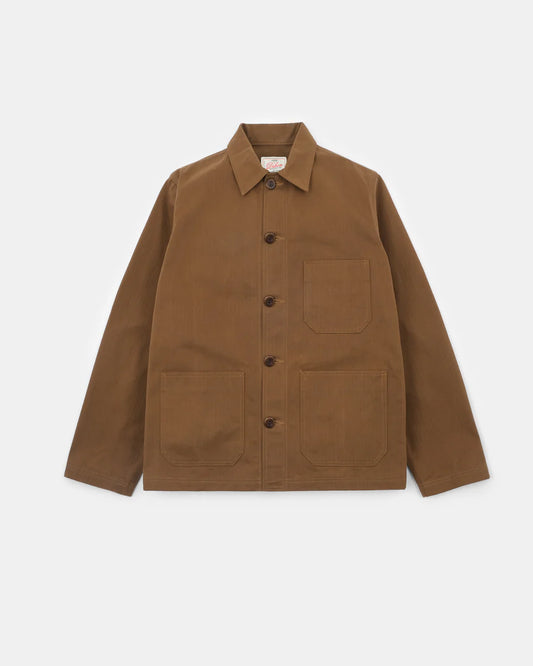 Woven Chore Coat - Nicotine Dry Wax Cotton by Dehen 1920