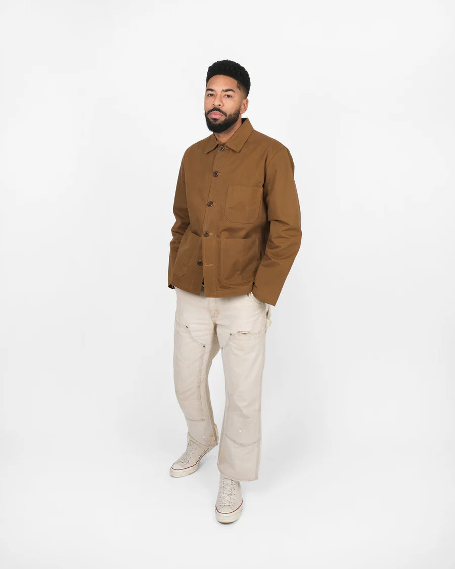 Woven Chore Coat - Nicotine Dry Wax Cotton by Dehen 1920