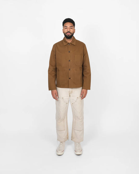 Woven Chore Coat - Nicotine Dry Wax Cotton by Dehen 1920