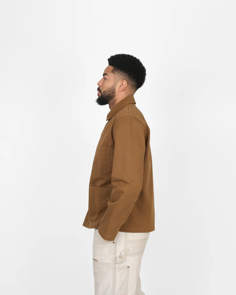 Woven Chore Coat - Nicotine Dry Wax Cotton by Dehen 1920