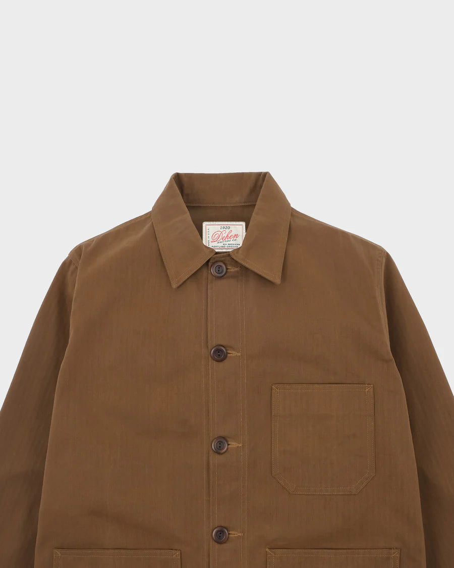 Woven Chore Coat - Nicotine Dry Wax Cotton by Dehen 1920