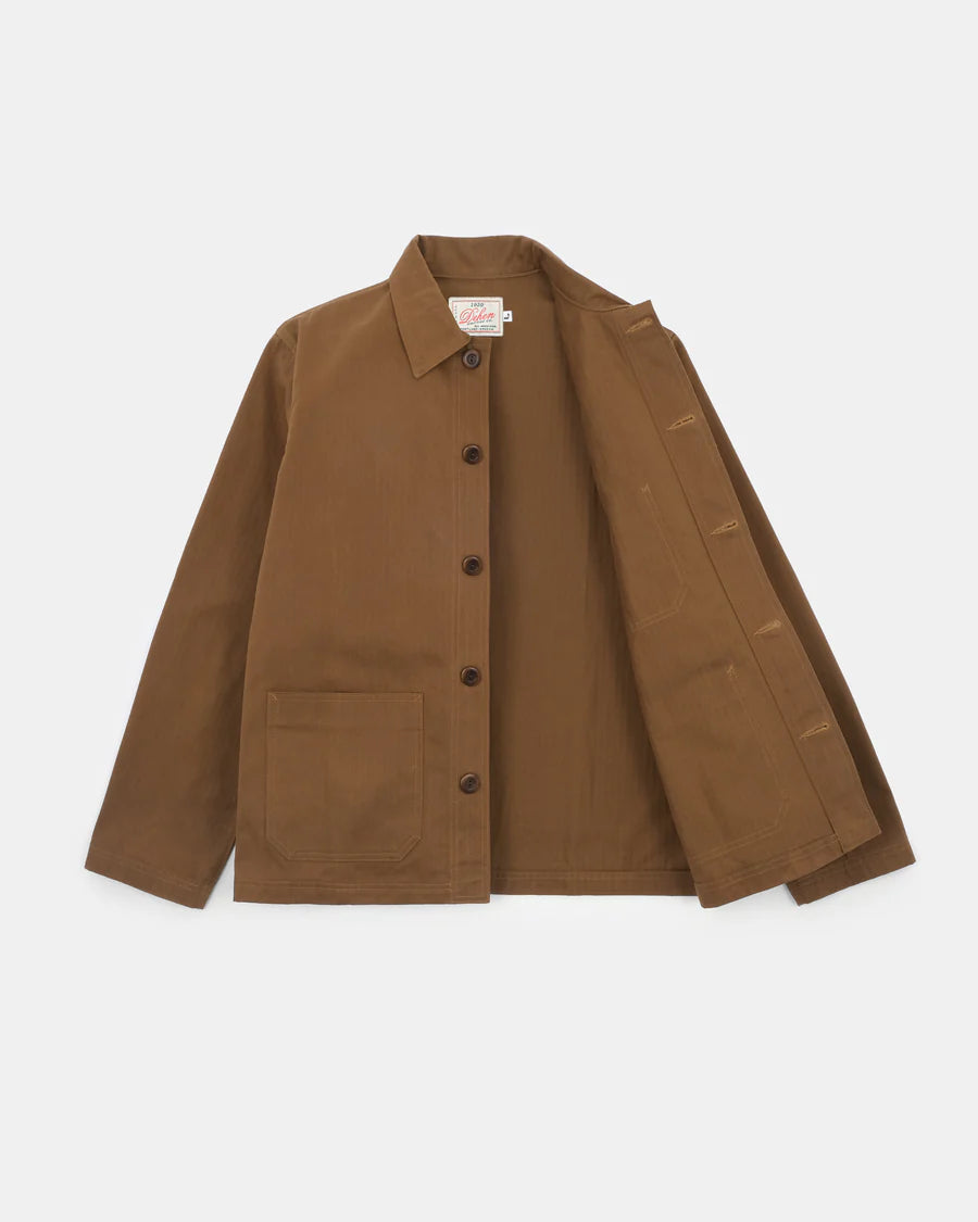 Woven Chore Coat - Nicotine Dry Wax Cotton by Dehen 1920
