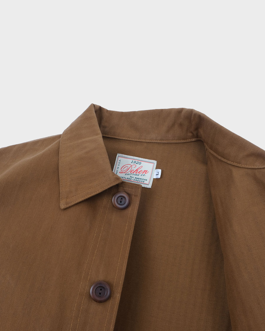 Woven Chore Coat - Nicotine Dry Wax Cotton by Dehen 1920