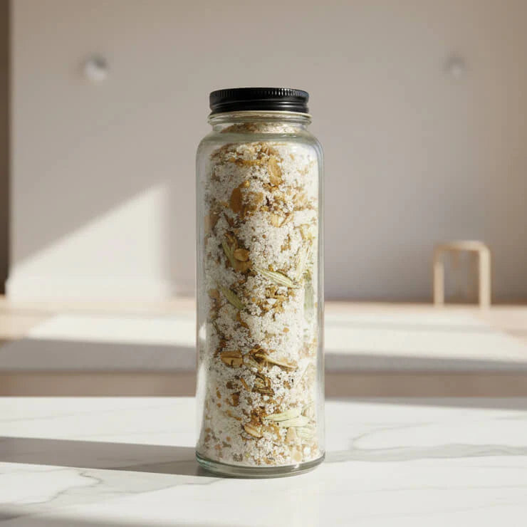 Sweet Basil + Oat Tops Salt Bath Soak 9oz by Reimi Botanicals