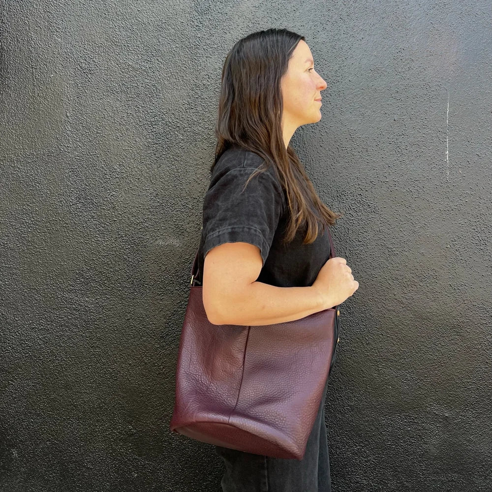 Plum Leather Bucket Bag by Primecut
