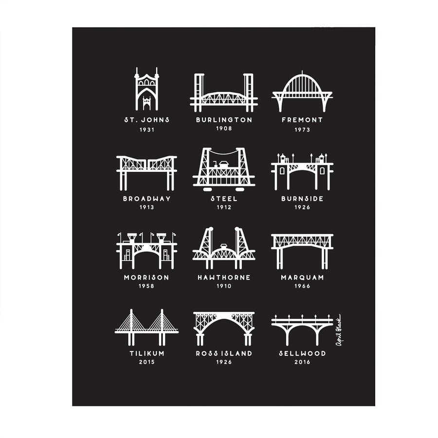 Portland Bridges B&W Print 8x10 by April Black