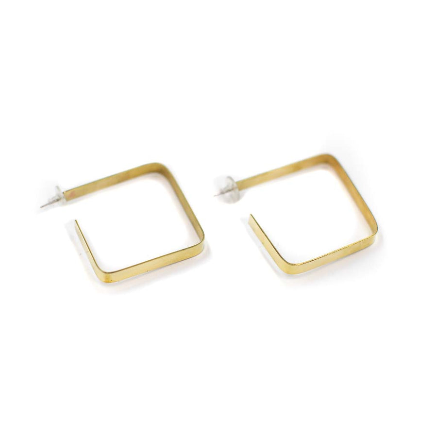 Brass Square Hoop by Tiny Asteroid Jewelry