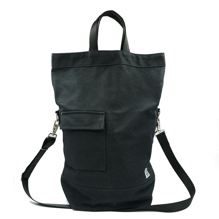 Upright Tote Black Waxed/Black + Black Strap Chester Wallace