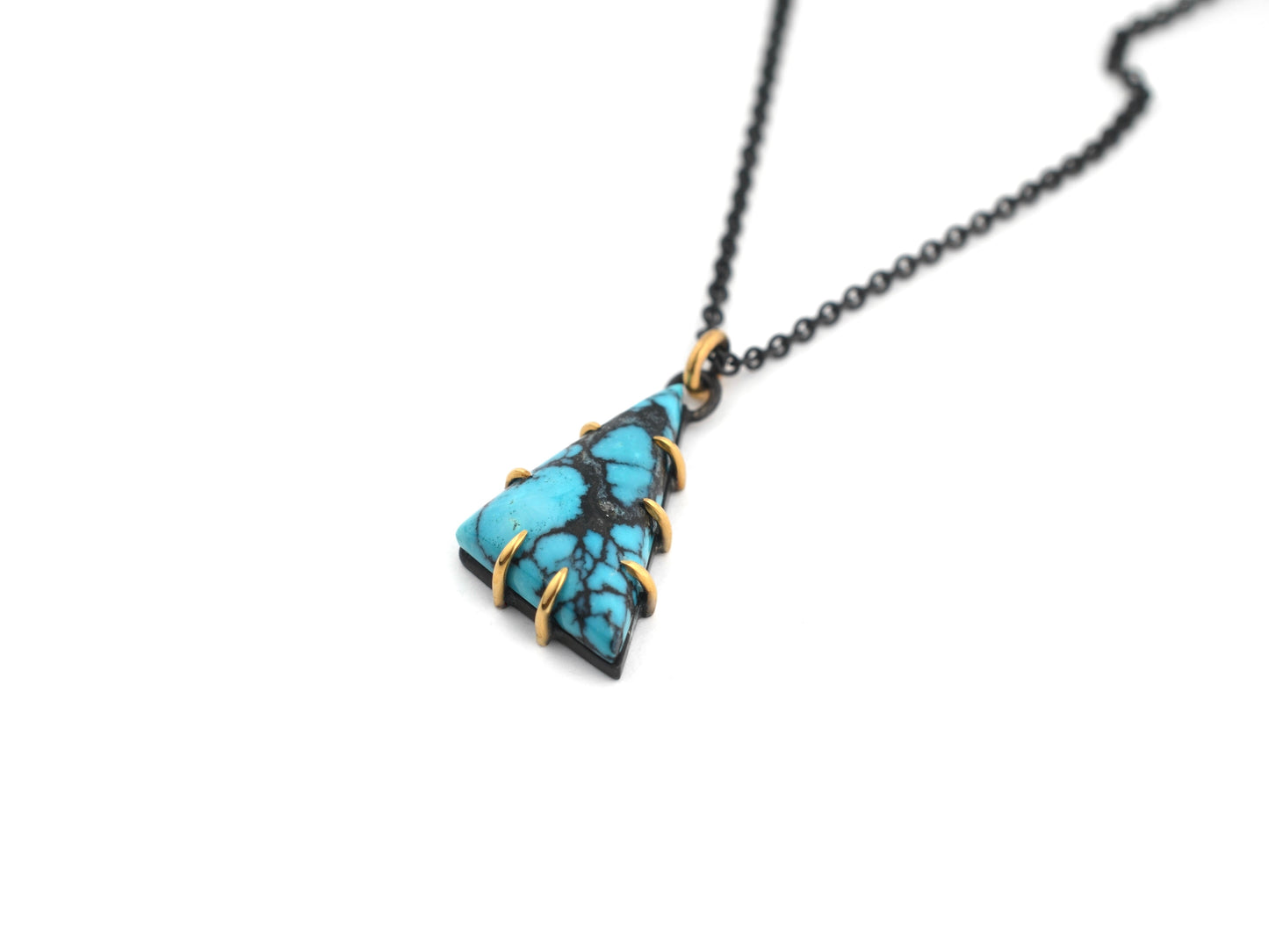 Turquoise Triangle Necklace (Blackened Silver & 14K Gold 18" Chain) by Emma Brooke