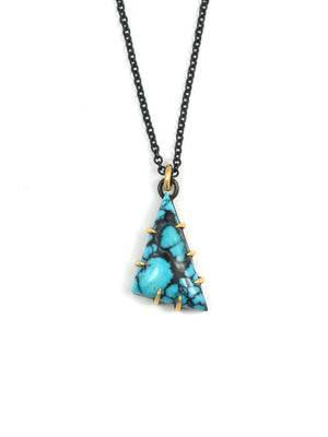 Turquoise Triangle Necklace (Blackened Silver & 14K Gold 18" Chain) by Emma Brooke
