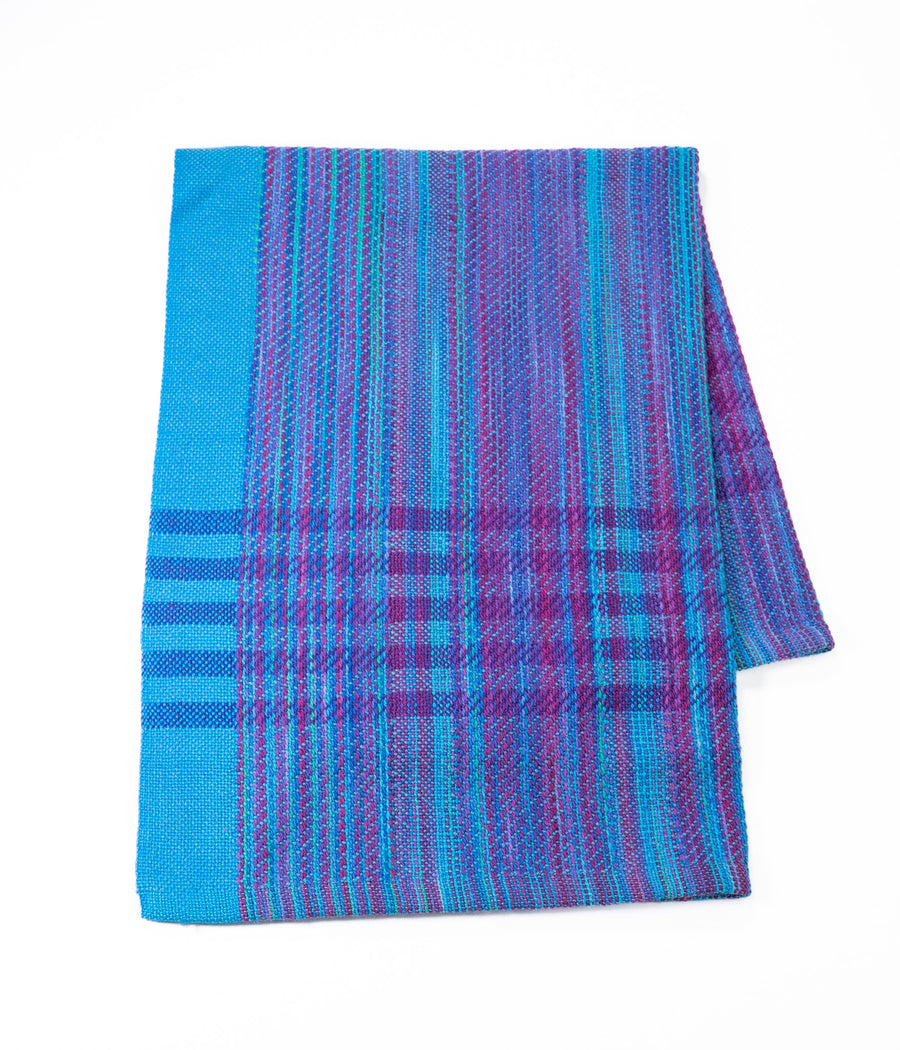 Turquoise-Red Stripe Handwoven Towel by Fiber Art Designs