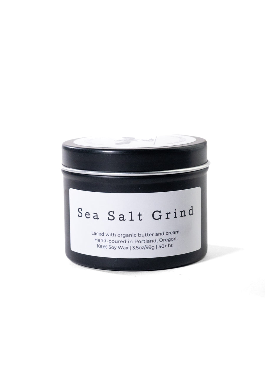 Sea Salt Grind 3.5oz Travel Tin Candle by Little Cow Co.
