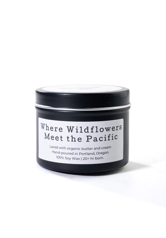 Where Wildflowers Meet the Pacific 3.5oz Travel Tin Candle by Little Cow Co.