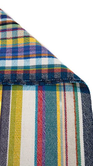 Stashbuster Natural-Blue Center Stripes Handwoven Towel by Fiber Art Designs