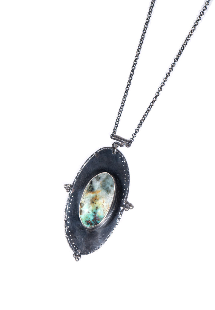 Chrysocolla Amulet Necklace SS 21" Quartz w/Chrysocolla (Washougal River) by Unearthed Minerals