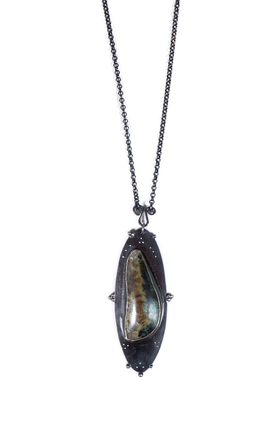 Washougal River Amulet Necklace SS 21" Quartz w/Chrysocolla by Unearthed Minerals