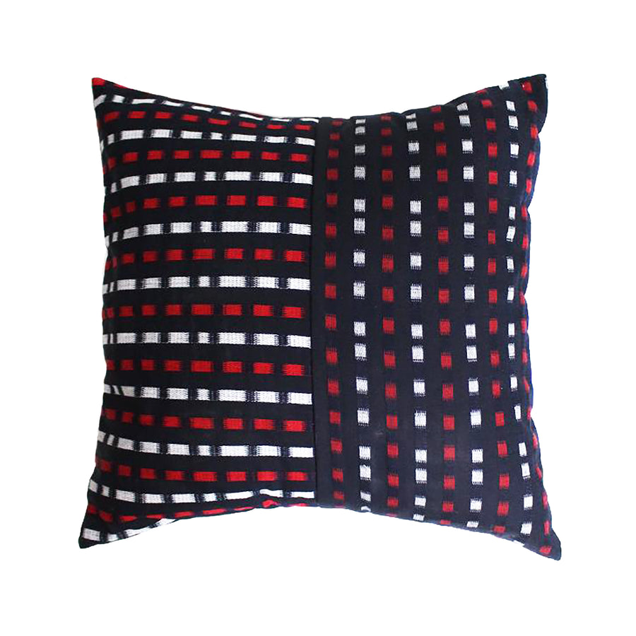 Red + White Block Shima Split Kasuri Pillow by Kiriko
