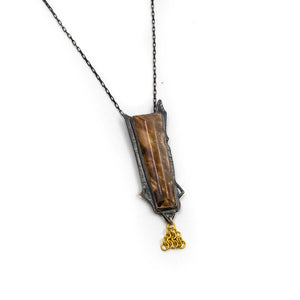Oak Grove Column Necklace 20.5" Chain SS and Petrified Wood  by Unearthed Minerals