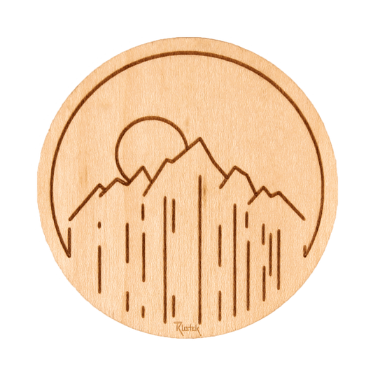 Sunset Mountain Wood Sticker by Rustek