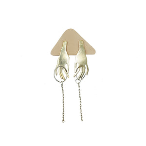 Hand Earrings Brass with Silver by Tiny Asteroid Jewelry