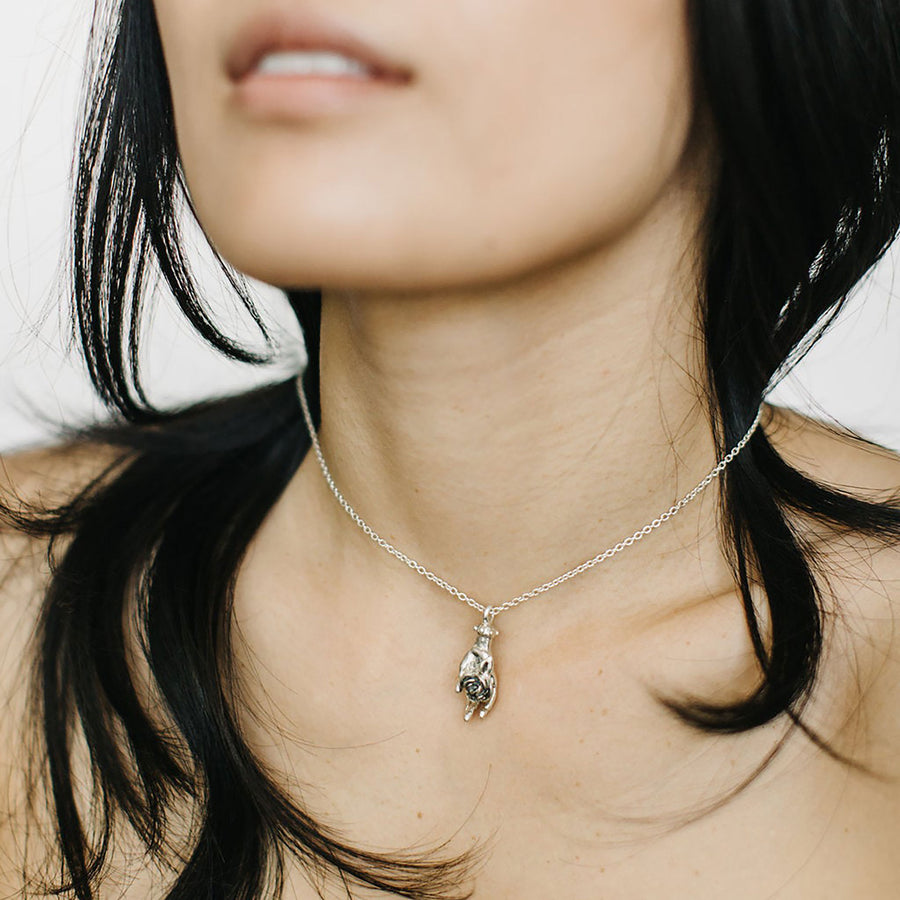 Rose Hand Necklace by Tiny Asteroid Jewelry