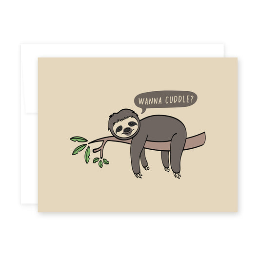 Wanna Cuddle? Sloth Card by April Black