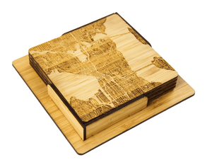 Seattle Map Engraved Bamboo Coaster Set by Rustek