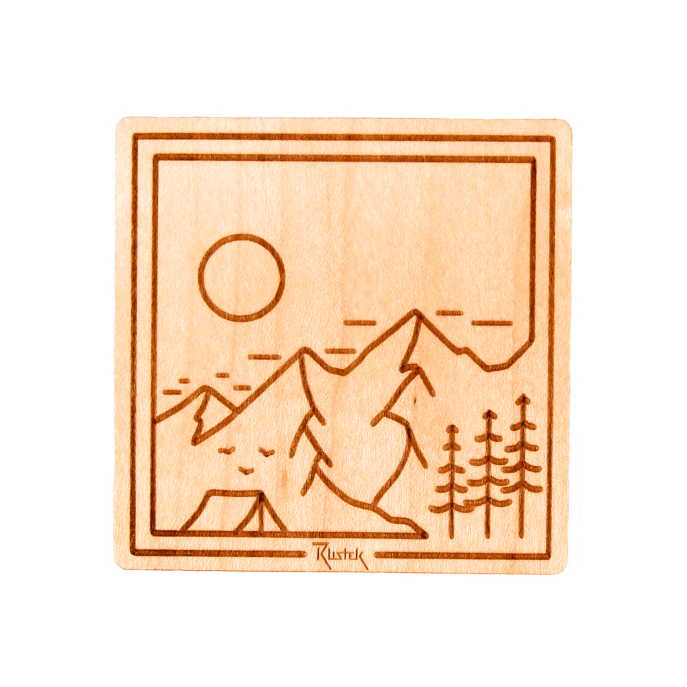 Base Camp Square Wood Sticker by Rustek