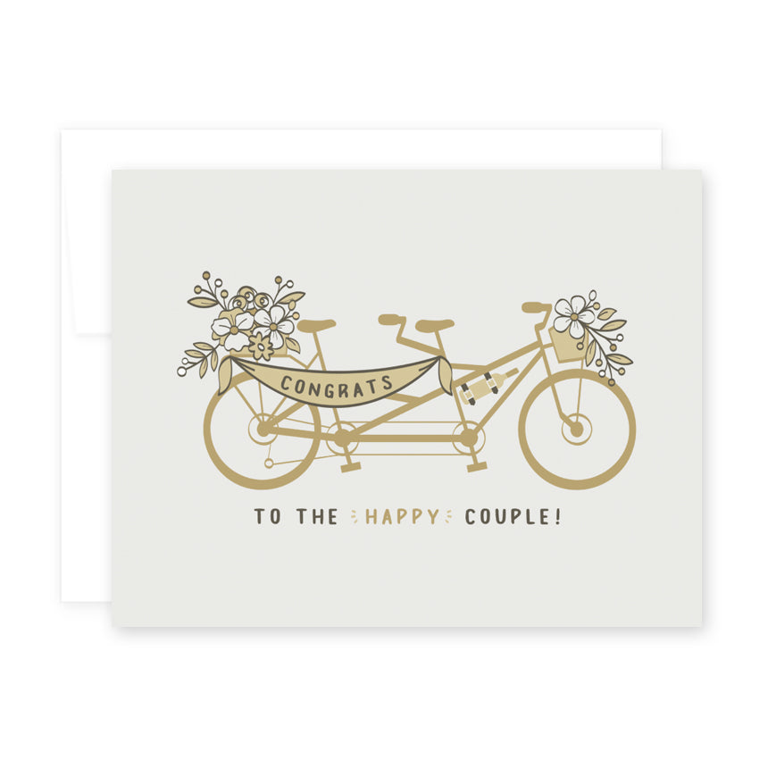 Happy Couple Tandem Bicycle Card by April Black